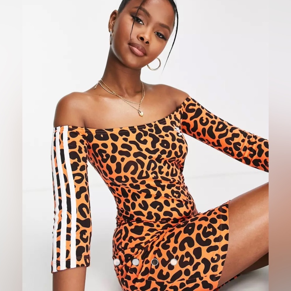 Adidas Rich Mnisi Orange Leopard Print Dress